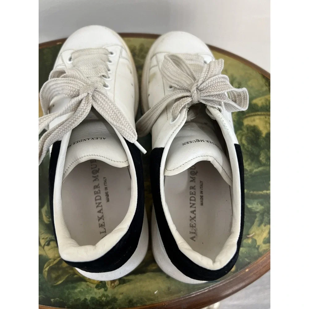 Alexander McQueen White Leather Black Suede Heel Sneakers EU 38.5 / 8.5